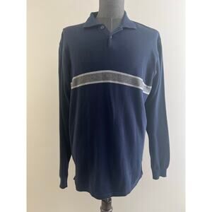 Vintage IZOD Cotton Long Sleeve Polo Sweater Blue Gray Size Large SG